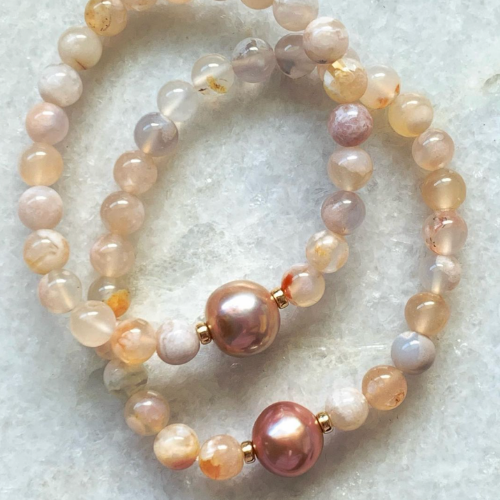 Flower Agate Pearl Bracelet