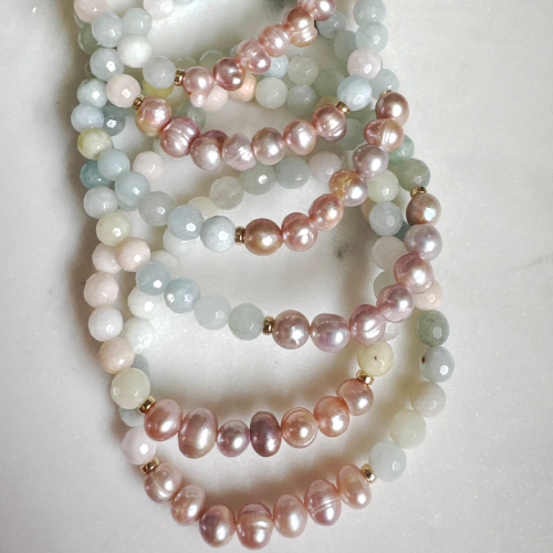 Beryl + Pink Fresh Water Pearl Higher Self Bracelet